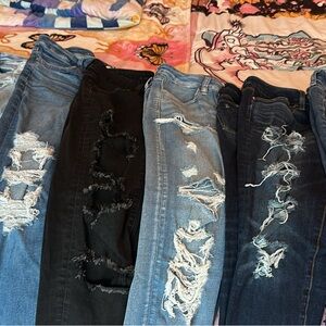 American Eagle Outfitters Women's Ripped Skinny Jeans - Blue, Black